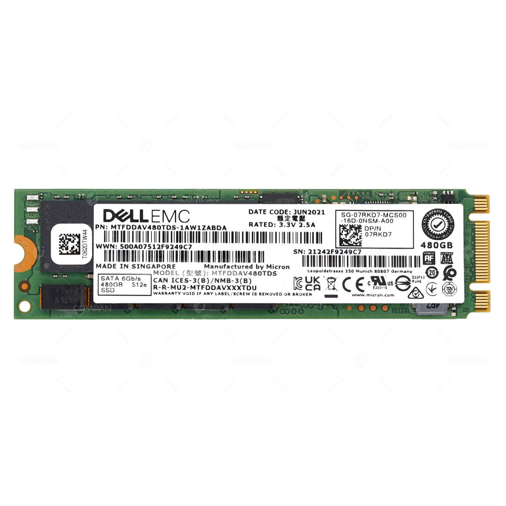 7RKD7  DELL 480GB 6G SATA M.2 2280 TLC 512E SSD